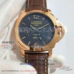 Perfect Replica Luminor Panerai GMT 8 Days 44MM Watch - PAM00576 Rose Gold Case Black dial Brown Leather Strap